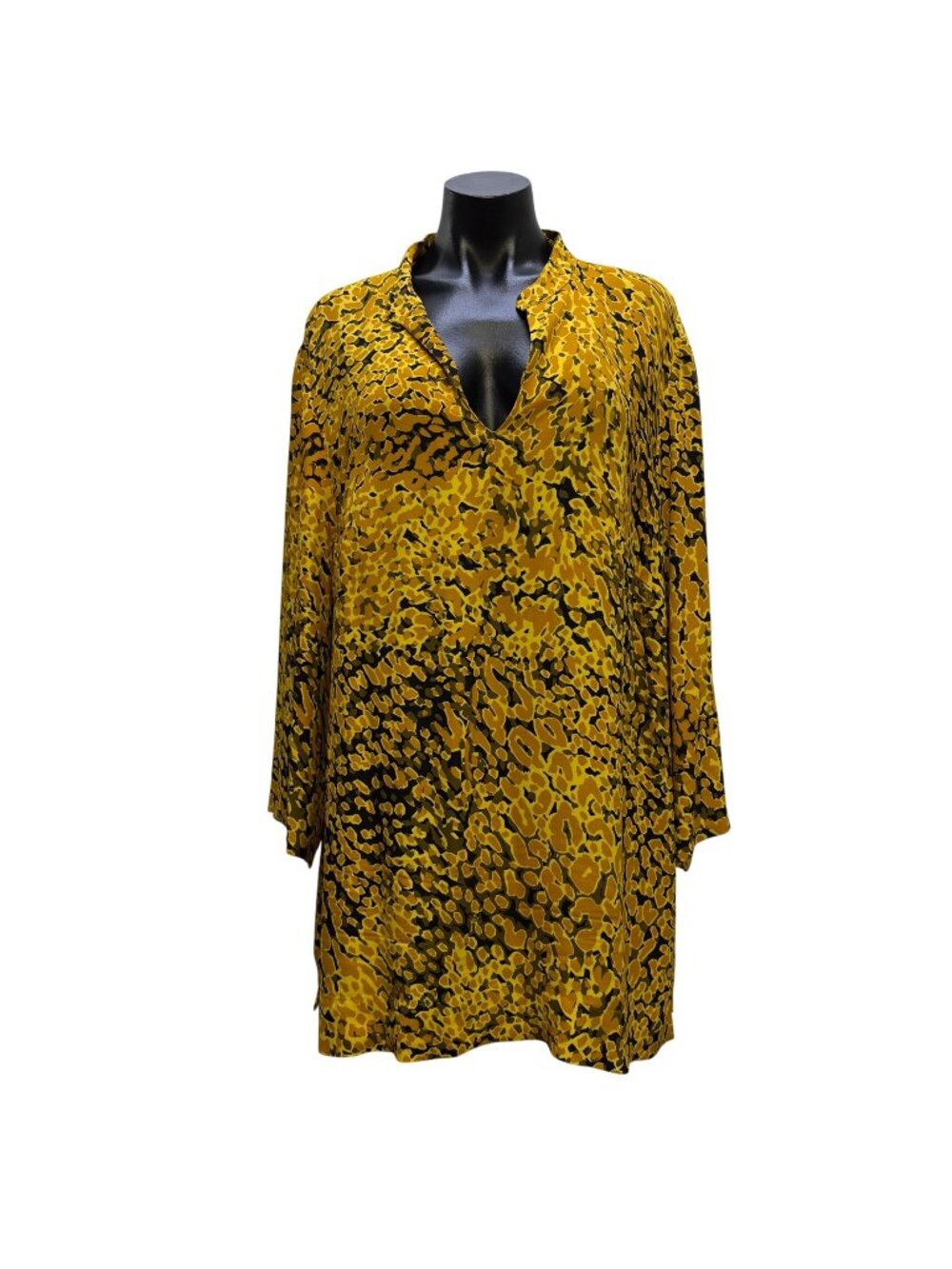 Escada Yellow Animal Print Long-Sleeve Blouse Size XL